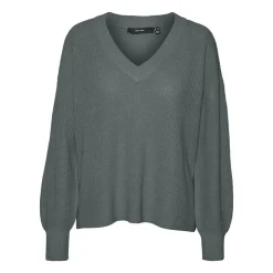 VERO MODA Pull zia gris col V manches longues Femme VERT Best