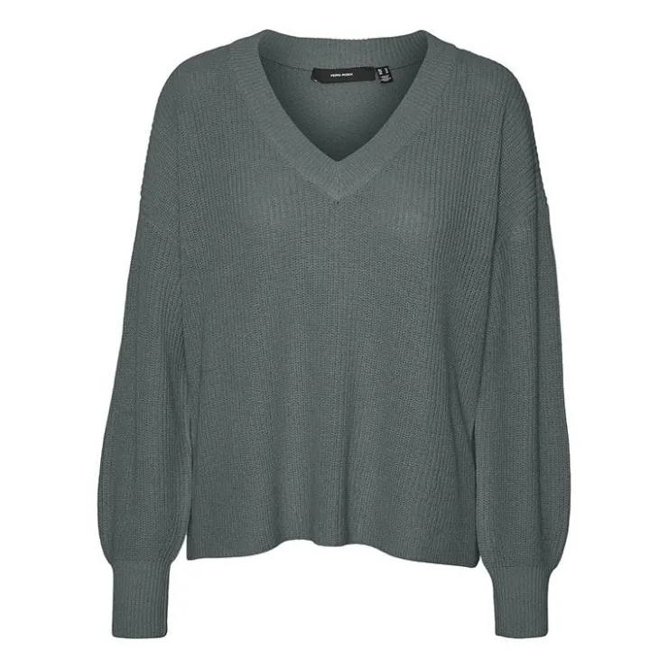 VERO MODA Pull zia gris col V manches longues Femme VERT Best