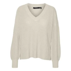 VERO MODA Pull zia vert gris col V manches longues Femme BLANC ECRU Sale