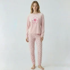 BILL TORNADE Pyjama long velours mot 23172 Femme ROSE