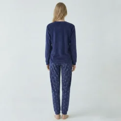 BILL TORNADE Pyjama long velours mot 23172 Femme BLEU Outlet
