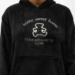 LULU CASTAGNETTE Pyjama polaire à capuche avec broderie Femme NOIR Discount