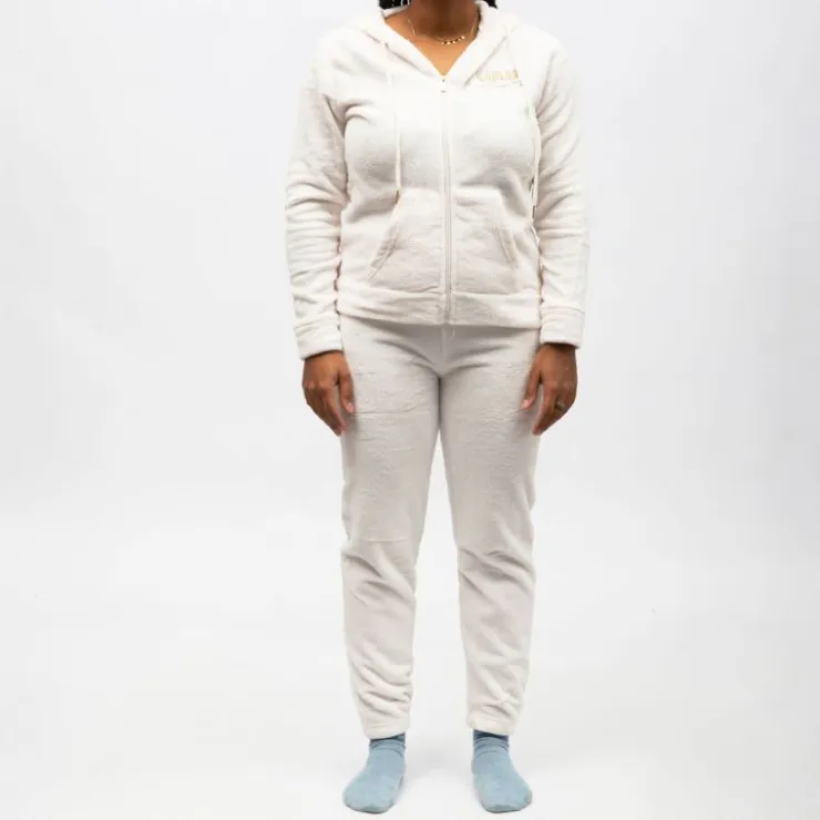 LULU CASTAGNETTE Pyjama polaire à capuche zippé Femme BLANC ECRU