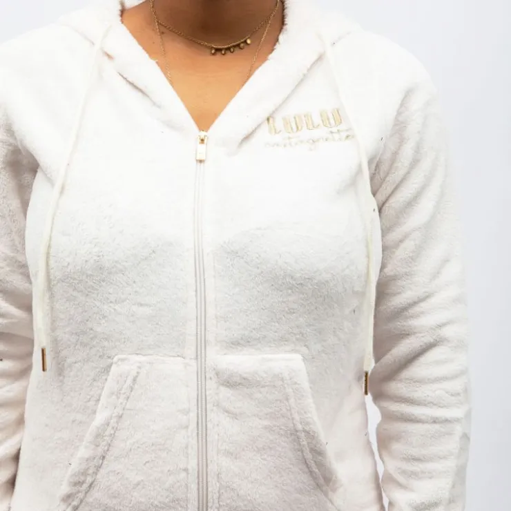 LULU CASTAGNETTE Pyjama polaire à capuche zippé Femme BLANC ECRU