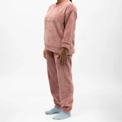 LULU CASTAGNETTE Pyjama polaire doux col rond pantalon regular Femme ROSE Clearance
