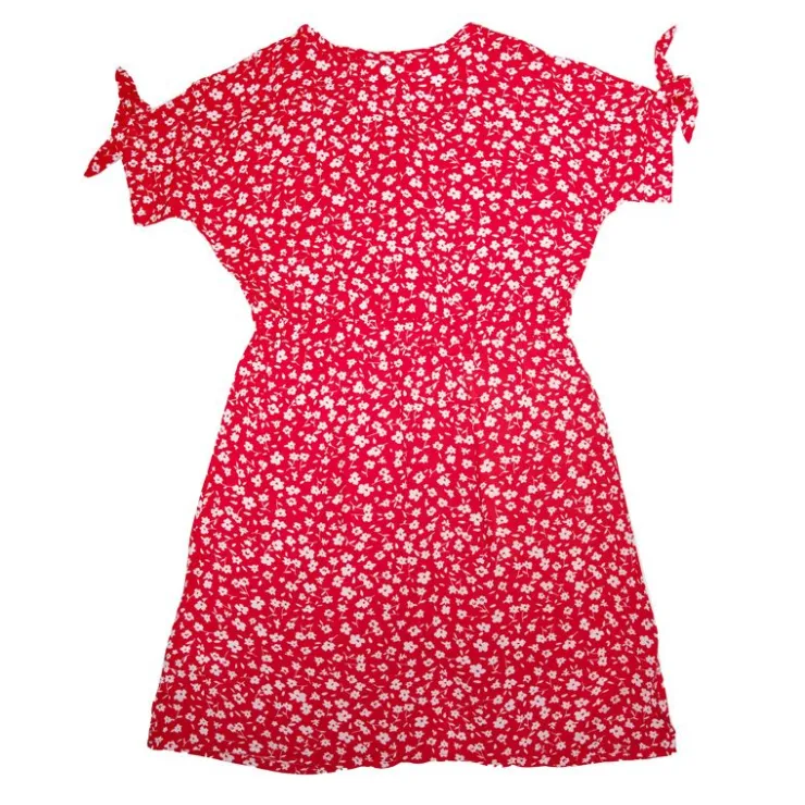 DEELUXE 74 Robe à boutons fleurie Fille Enfant ROUGE