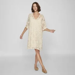 VILA Robe à dentelles Lorna manches 3/4 birch Femme BEIGE Online