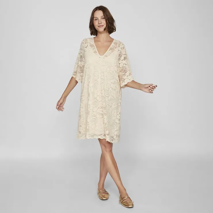 VILA Robe à dentelles Lorna manches 3/4 birch Femme BEIGE Online