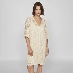 VILA Robe à dentelles Lorna manches 3/4 birch Femme BEIGE Online