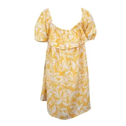 LA PETITE ETOILE Robe bicolore courte col élastique bleu Rociel manches courtes Femme JAUNE CLAIR Hot