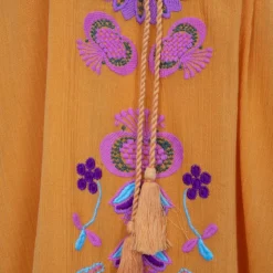 ANTIK BATIK Robe caftan manches 3/4 magoo broderie fleurie Femme ORANGE Best