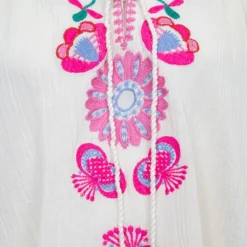 ANTIK BATIK Robe caftan manches 3/4 magoo broderie fleurie Femme BLANC ECRU Best