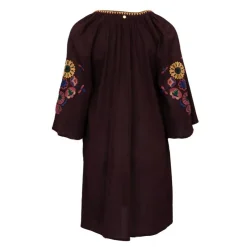 ANTIK BATIK Robe caftan manches 3/4 magoo broderie fleurie Femme MARRON New