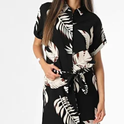 VERO MODA Robe chemise à fleurs avec boutons Femme NOIR Best