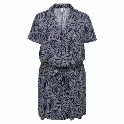 ONLY CARMAKOMA Robe chemise manches courtes cordon boutons Femme BLEU FONCE New