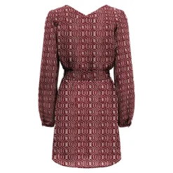 ONLY Robe cintrée col V ceinture à nouer imprimée fantaisie Femme BORDEAUX Best