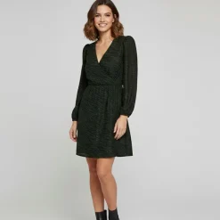 JDY Robe col cache coeur zebré Femme KAKI Sale