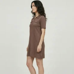 LES TROPEZIENNES PAR M.BELARBI Robe col polo maille fine col zippé doré meandre Femme MARRON Discount