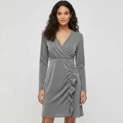 ONLY Robe col V à volant irisée Femme ARGENT Discount