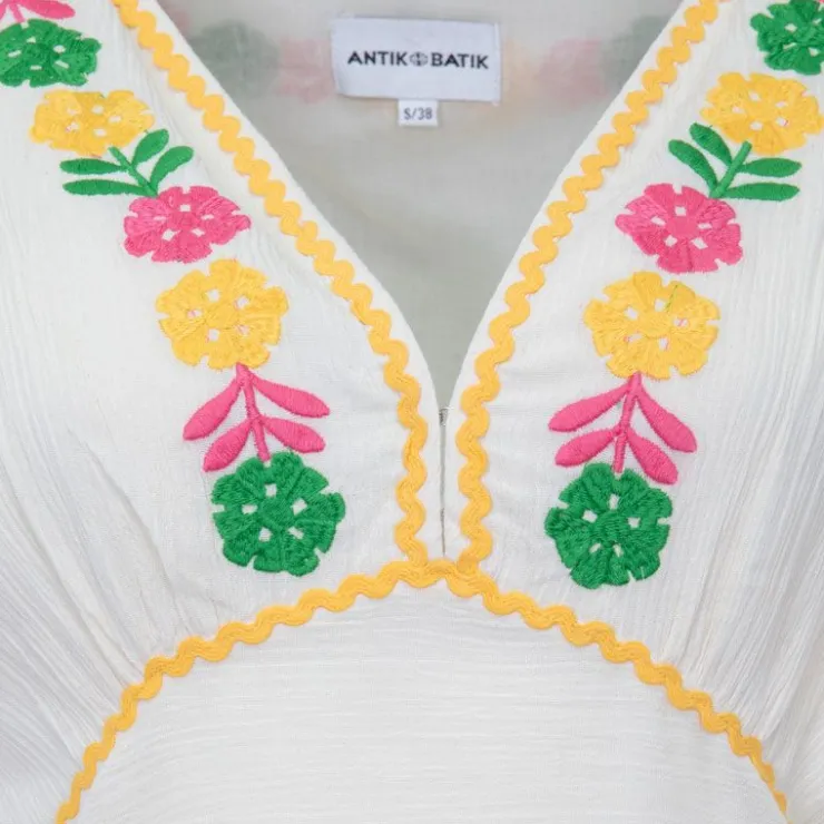 ANTIK BATIK Robe courte avec broderie fleurie colorée clemence Femme BLANC ECRU Discount