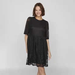 VILA Robe courte dentelle kayle manches 3/4 black Femme NOIR Best