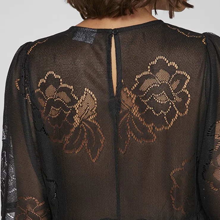 VILA Robe courte dentelle kayle manches 3/4 black Femme NOIR Best