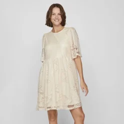 VILA Robe courte dentelle kayle manches 3/4 black Femme BEIGE Best