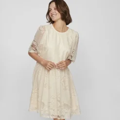 VILA Robe courte dentelle kayle manches 3/4 black Femme BEIGE Best