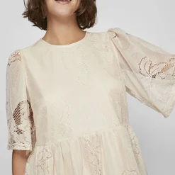 VILA Robe courte dentelle kayle manches 3/4 black Femme BEIGE Best