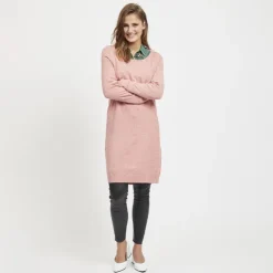 VILA Robe courte manches longues en fine maille Femme ROSE CLAIR