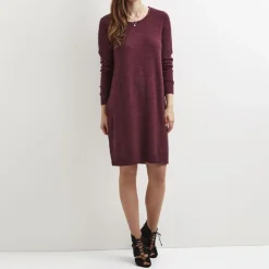 VILA Robe courte manches longues en fine maille Femme BORDEAUX Outlet
