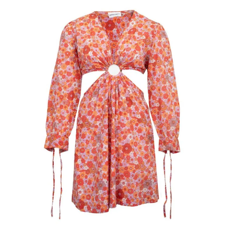 ANTIK BATIK Robe courte marty décolletée fleuri à nouer Femme ROUGE Outlet
