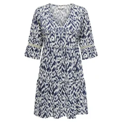 JDY Robe courte motif imprimée manches 3/4 Femme BLEU Clearance