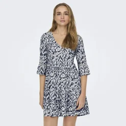 JDY Robe courte motif imprimée manches 3/4 Femme BLEU Clearance