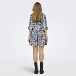 JDY Robe courte motif imprimée manches 3/4 Femme BLEU Clearance