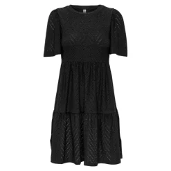 JDY Robe courtes manches courtes trapèze ajouré uni Femme NOIR Discount