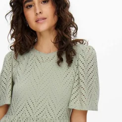 JDY Robe courtes manches courtes trapèze ajouré uni Femme VERT CLAIR