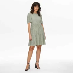JDY Robe courtes manches courtes trapèze ajouré uni Femme VERT CLAIR