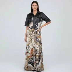 HOLLY AND JOEY Robe Didi longue bi matière imprimé à motifs Femme NOIR Hot