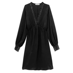 LA PETITE ETOILE Robe evangeline col V dentelles e Femme NOIR Sale