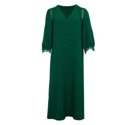 LA PETITE ETOILE Robe longue à boutons col V manches avec dentelle rouba Femme VERT FONCE