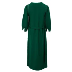 LA PETITE ETOILE Robe longue à boutons col V manches avec dentelle rouba Femme VERT FONCE
