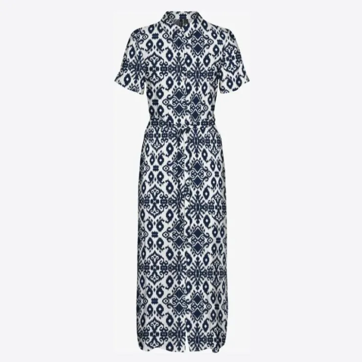 VERO MODA Robe longue avec imprimé éthnique à nouer Femme BLEU FONCE Clearance