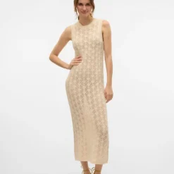 VERO MODA Robe longue brodée Verena sans manches Femme BLANC ECRU New