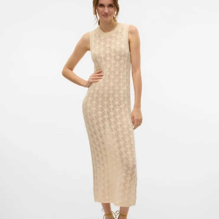 VERO MODA Robe longue brodée Verena sans manches Femme BLANC ECRU New