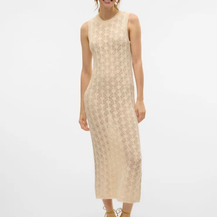 VERO MODA Robe longue brodée Verena sans manches Femme BLANC ECRU New