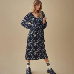 VILA Robe longue cache coeur bleu imprimée Femme BLEU FONCE Clearance