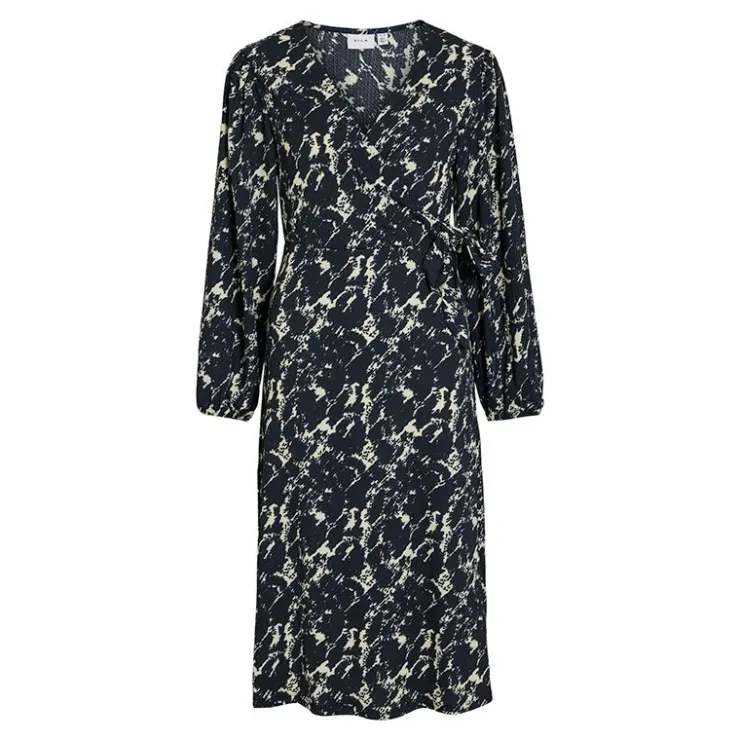 VILA Robe longue cache coeur bleu imprimée Femme BLEU FONCE Clearance