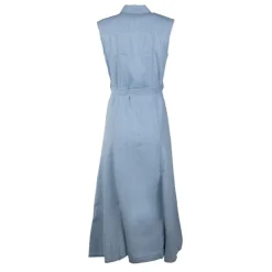TOMMY HILFIGER Robe longue en jean sans manches avec ceinture 100% coton Femme BLEU CLAIR Best