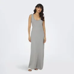 ONLY Robe longue e en coton décolleté dos Femme GRIS Clearance